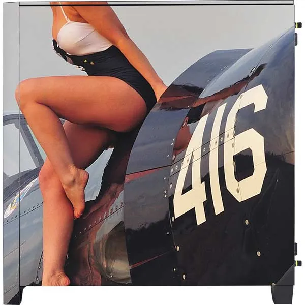1940s Navy Pin-Up Girl On Corsair Fighter Plane Corsair 4000D Tempered Glass Mid-Tower ATX Case Skin