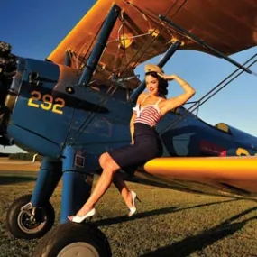 1940s Pin-Up On Stearman Biplane Cooler Master MasterBox Q300L Mini Tower Skin
