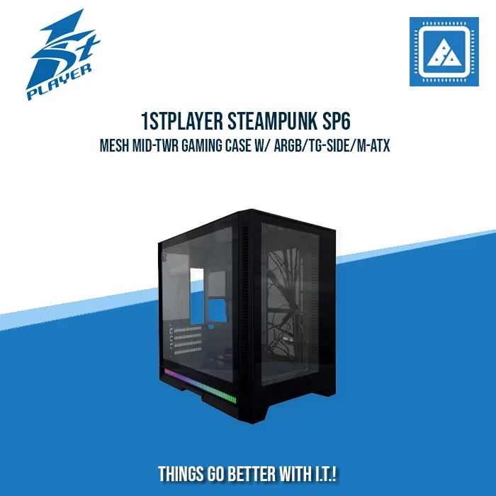 1STPLAYER STEAMPUNK SP6-G TG-FRONT MID-TWR GAMING CASE W/ ARGB/TG-SIDE/M-ATX (BLACK)