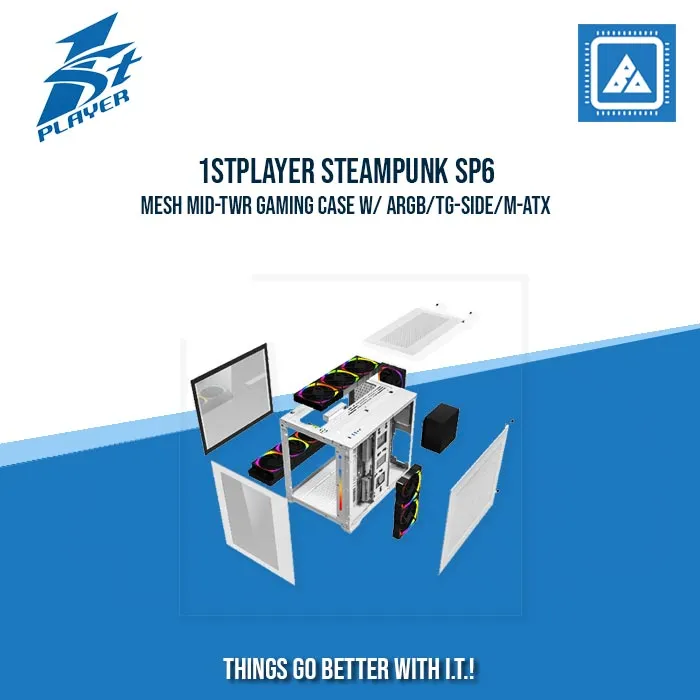 1STPLAYER STEAMPUNK SP6-G TG-FRONT MID-TWR GAMING CASE W/ ARGB/TG-SIDE/M-ATX (BLACK)