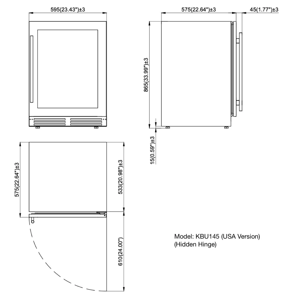 24 Inch Under Counter LOW-E Glass Door Single Zone Wine Cooler