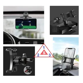 3 in 1 Car GPS Smartphone Holder: Dashboard / Visor Clamp   AC Grid Clip for Dell Streak 7 - Black