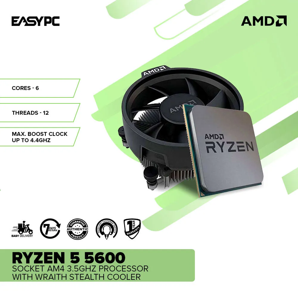 AMD Ryzen 5 5600 Socket Am4 3.5GHz Processor with Wraith stealth cooler MPK Processor