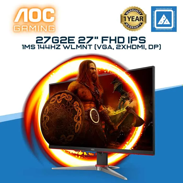 AOC 27G2E 27" FHD IPS GAMING MONITOR 1MS 144HZ WLMNT (VGA, 2XHDMI, DP)