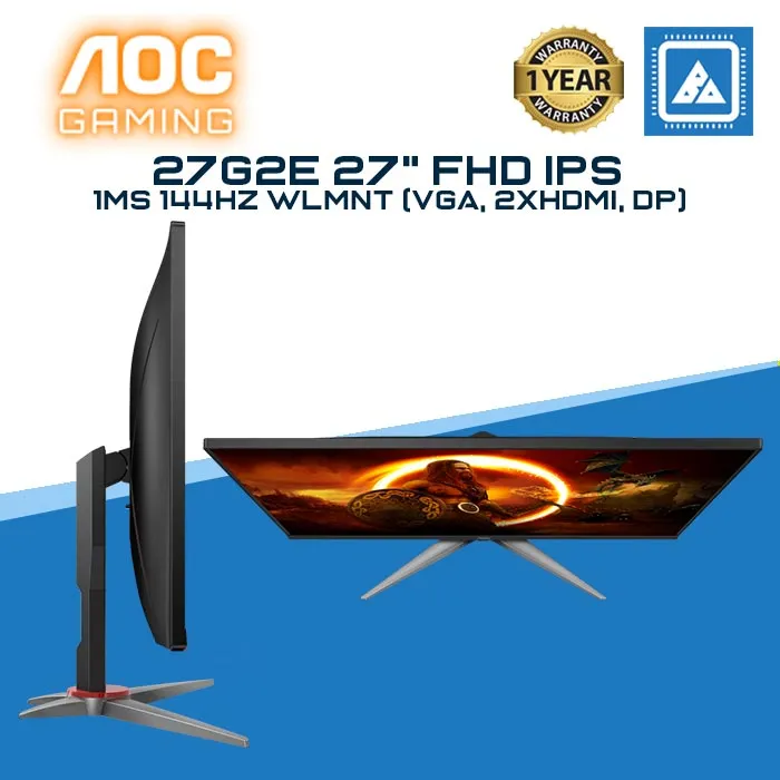 AOC 27G2E 27" FHD IPS GAMING MONITOR 1MS 144HZ WLMNT (VGA, 2XHDMI, DP)