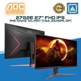 AOC 27G2E 27" FHD IPS GAMING MONITOR 1MS 144HZ WLMNT (VGA, 2XHDMI, DP)