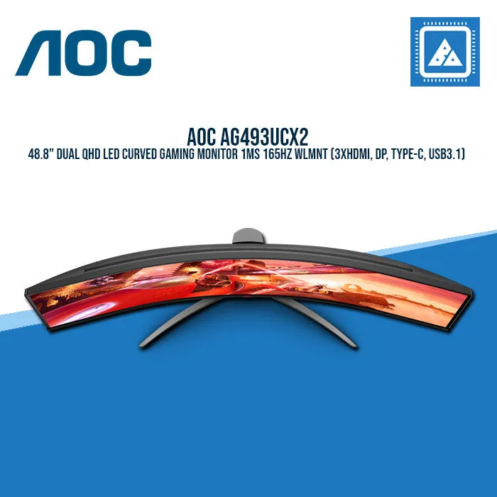 AOC AG493UCX2 48.8" DUAL QHD LED CURVED GAMING MONITOR 1MS 165HZ WLMNT (3XHDMI, DP, TYPE-C, USB3.1)