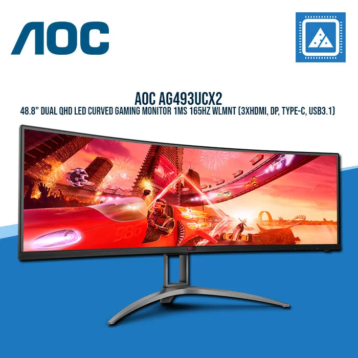 AOC AG493UCX2 48.8" DUAL QHD LED CURVED GAMING MONITOR 1MS 165HZ WLMNT (3XHDMI, DP, TYPE-C, USB3.1)