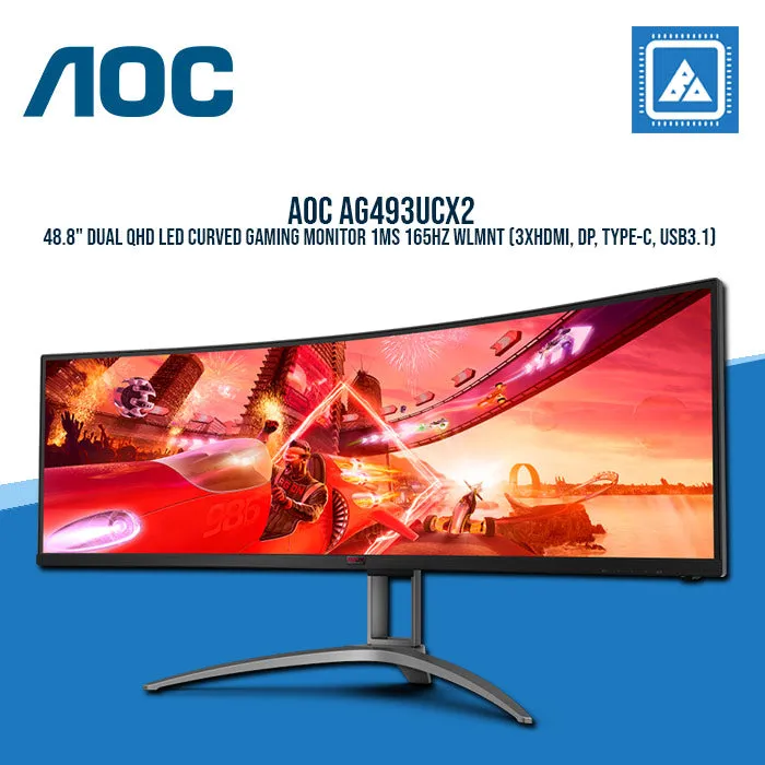 AOC AG493UCX2 48.8" DUAL QHD LED CURVED GAMING MONITOR 1MS 165HZ WLMNT (3XHDMI, DP, TYPE-C, USB3.1)