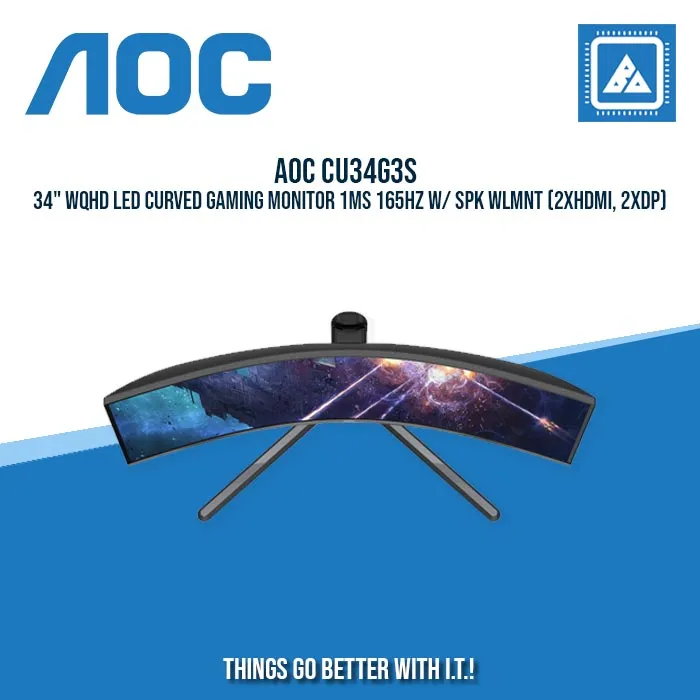 AOC CU34G3S 34" WQHD LED CURVED GAMING MONITOR 1MS 165HZ W/ SPK WLMNT (2XHDMI, 2XDP)