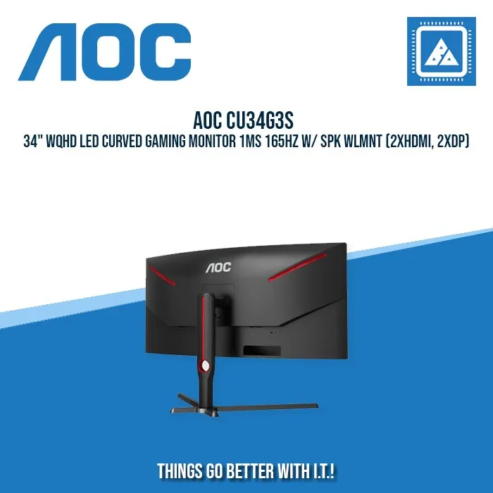 AOC CU34G3S 34" WQHD LED CURVED GAMING MONITOR 1MS 165HZ W/ SPK WLMNT (2XHDMI, 2XDP)