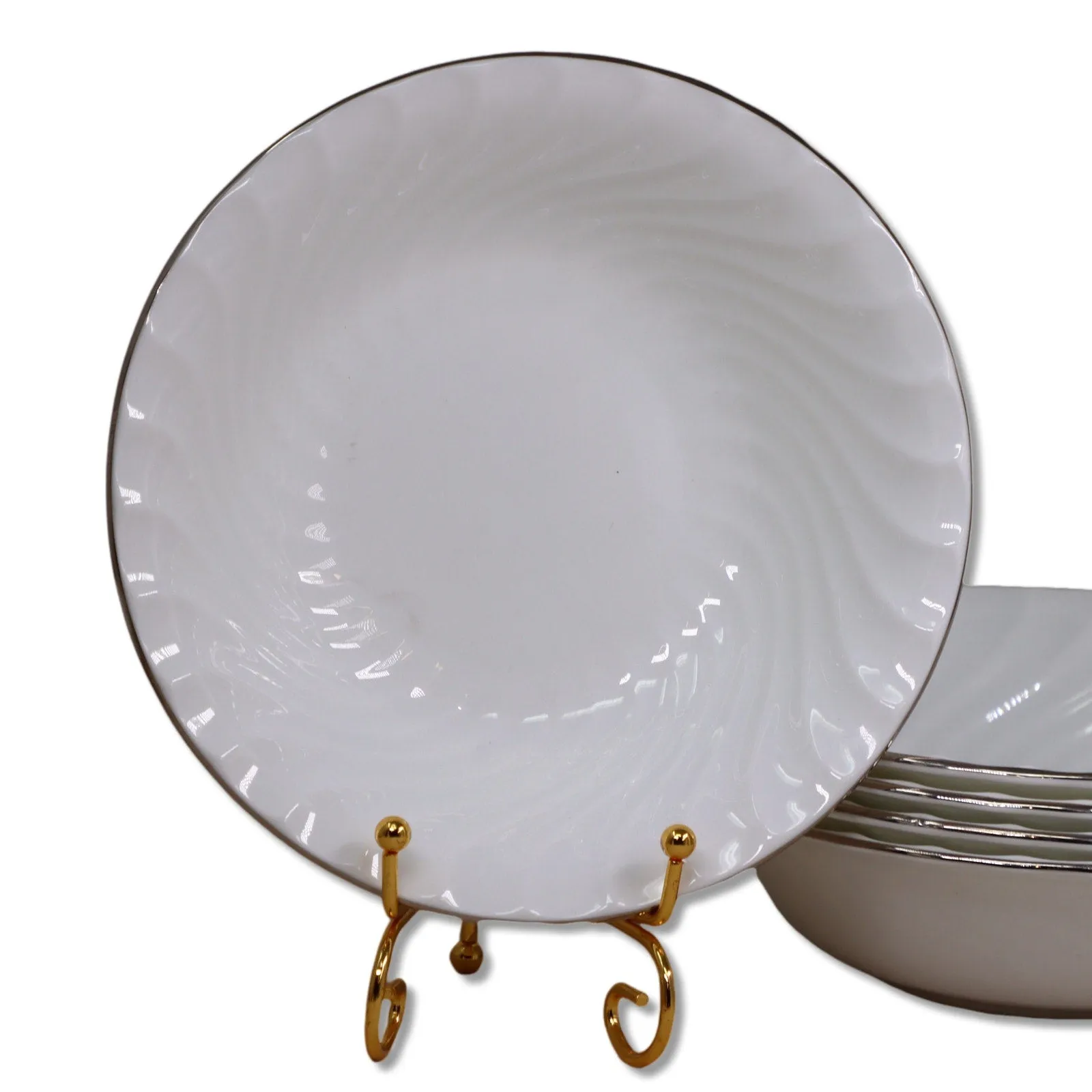 Aynsley Purity White Swirl Fluted Cereal Bowl 6 3/4" Platinum Trim