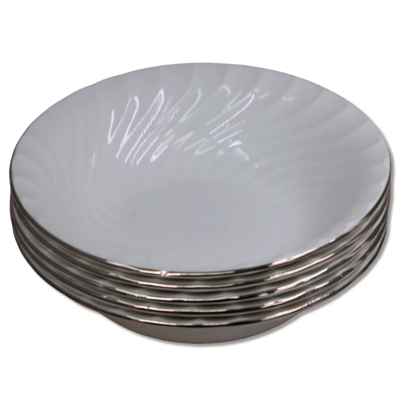 Aynsley Purity White Swirl Fluted Cereal Bowl 6 3/4" Platinum Trim