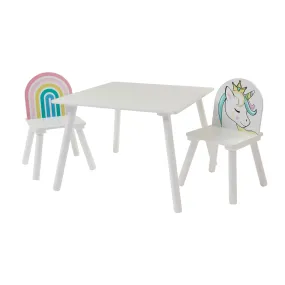 Children's Unicorn Wood Table and 2 Chairs Set | White | 2 Years  