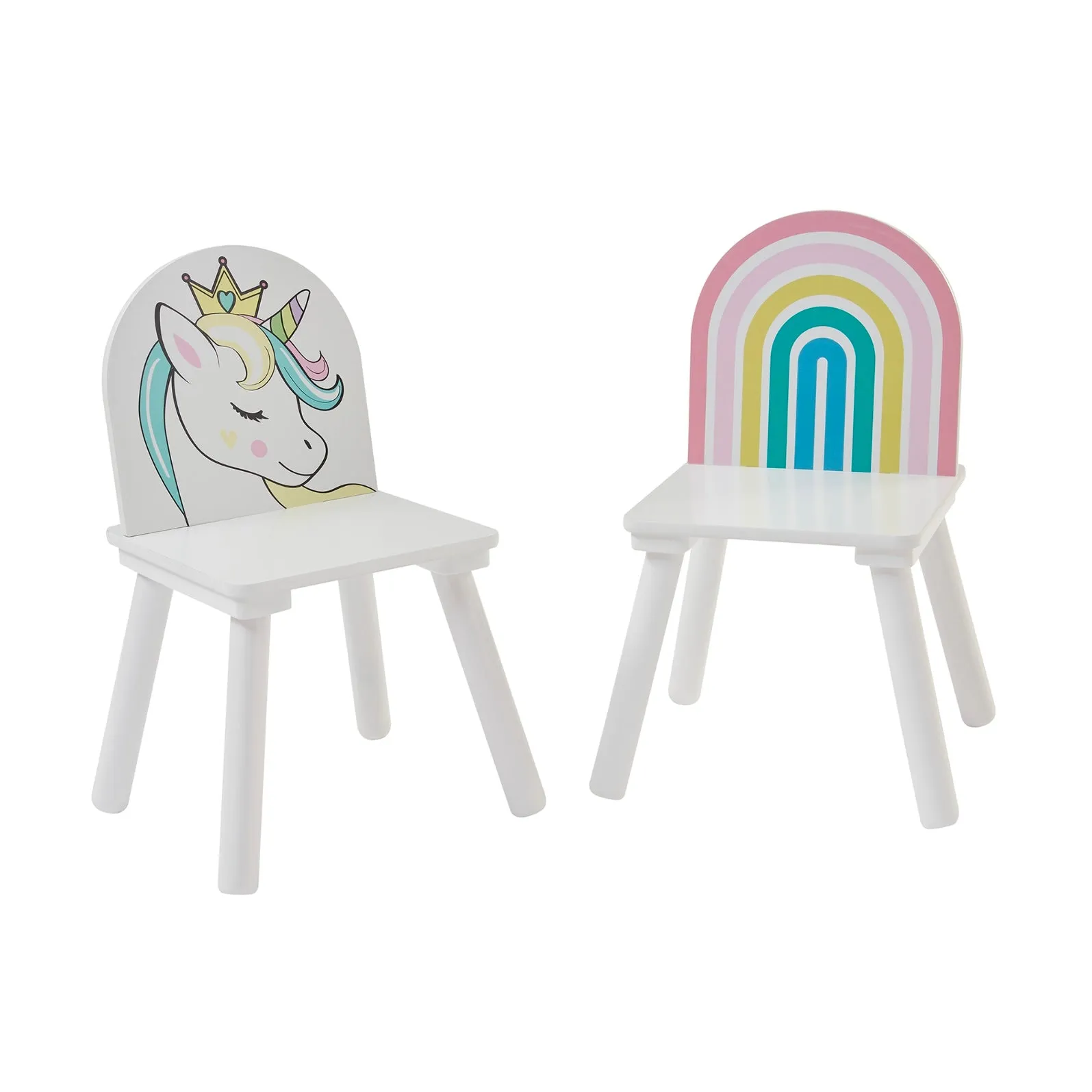 Children's Unicorn Wood Table and 2 Chairs Set | White | 2 Years  