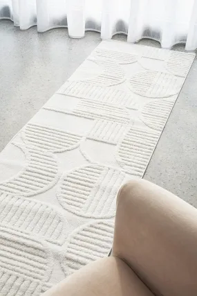 CONTEMPORARY PLAIN & TEXTURED LEO-WHITE RUG RUNNER