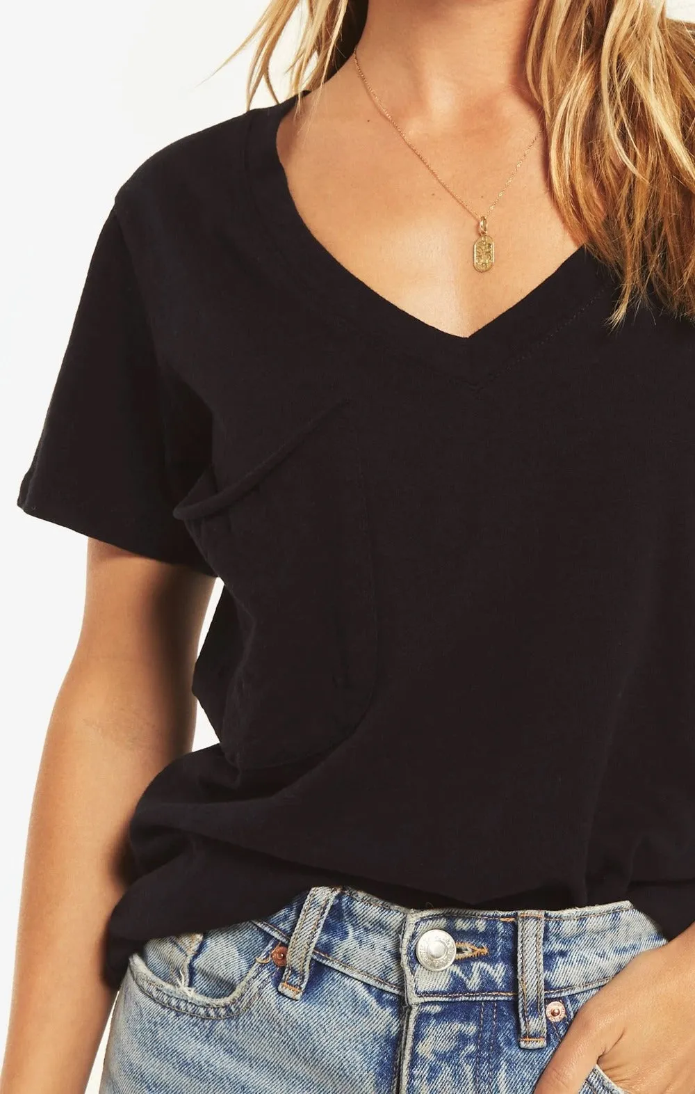 COTTON SLUB POCKET TEE | BLACK