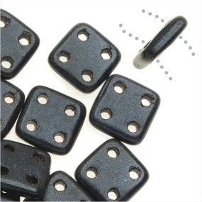 CzechMates Glass, QuadraTile 4-Hole Square Beads 6mm, Metallic Dark Blue Suede (2.5" Tube)
