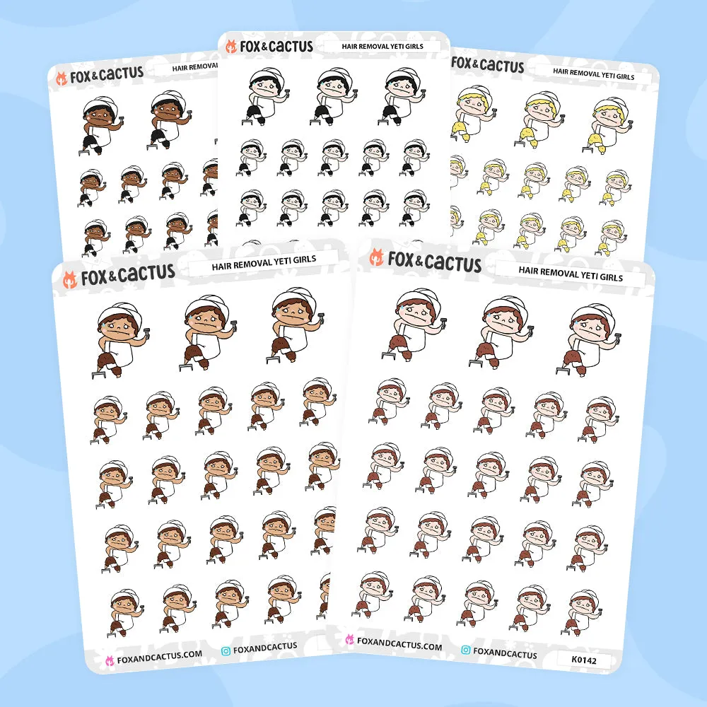 Hair Removal Yeti Kawaii Girl Stickers