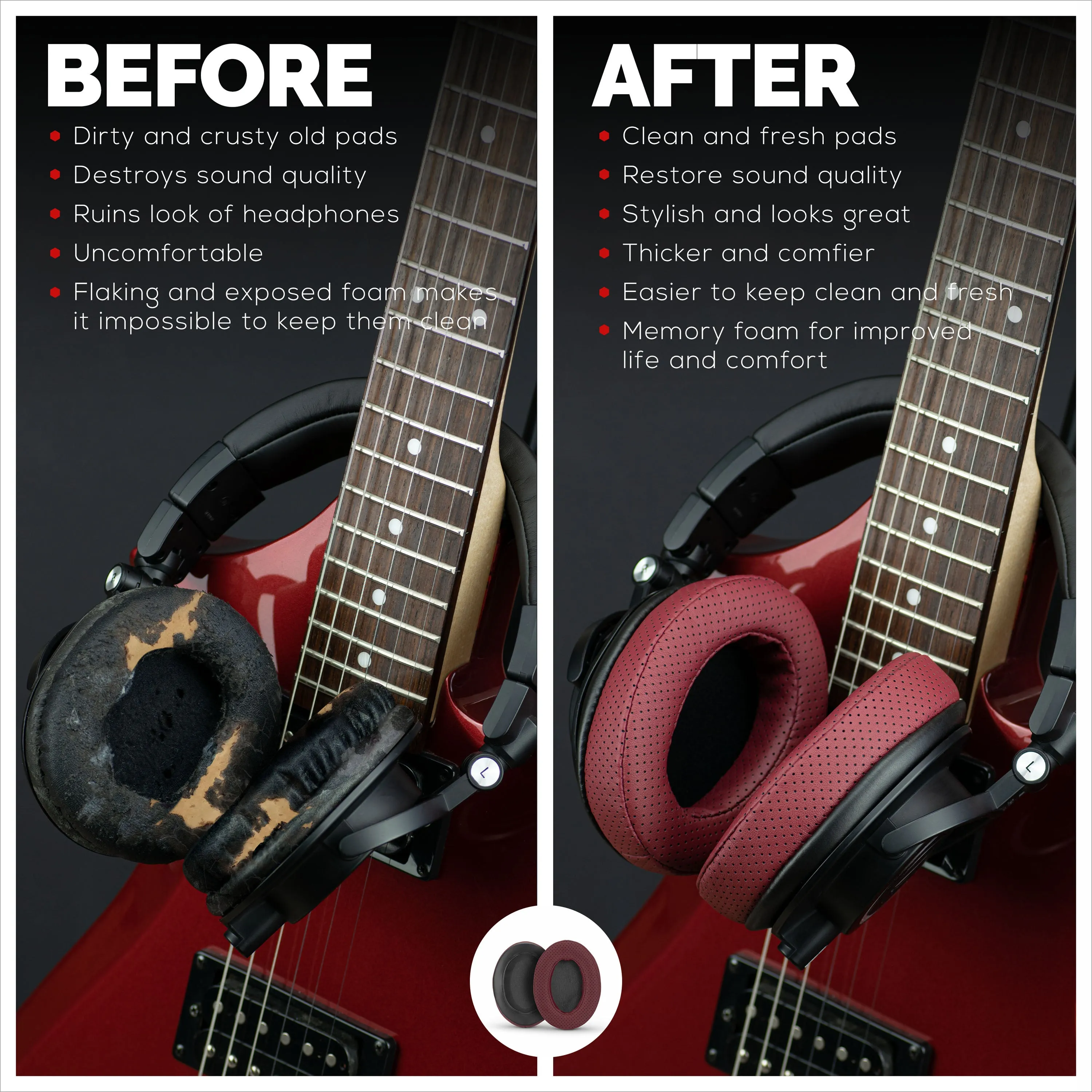 Headphone Memory Foam Earpads - Oval - Perforated