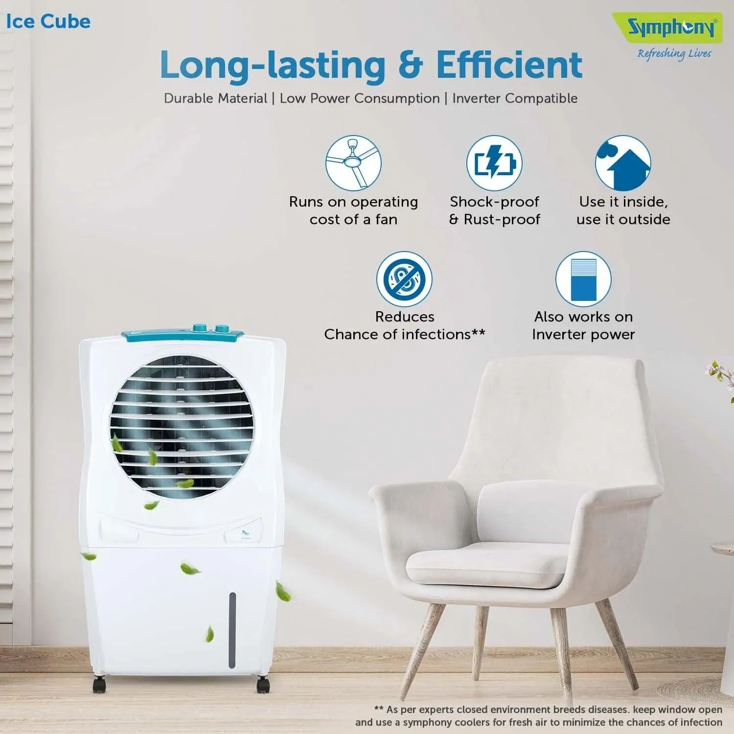 Ice Cube 27 Personal Room Air Cooler with Powerful Fan