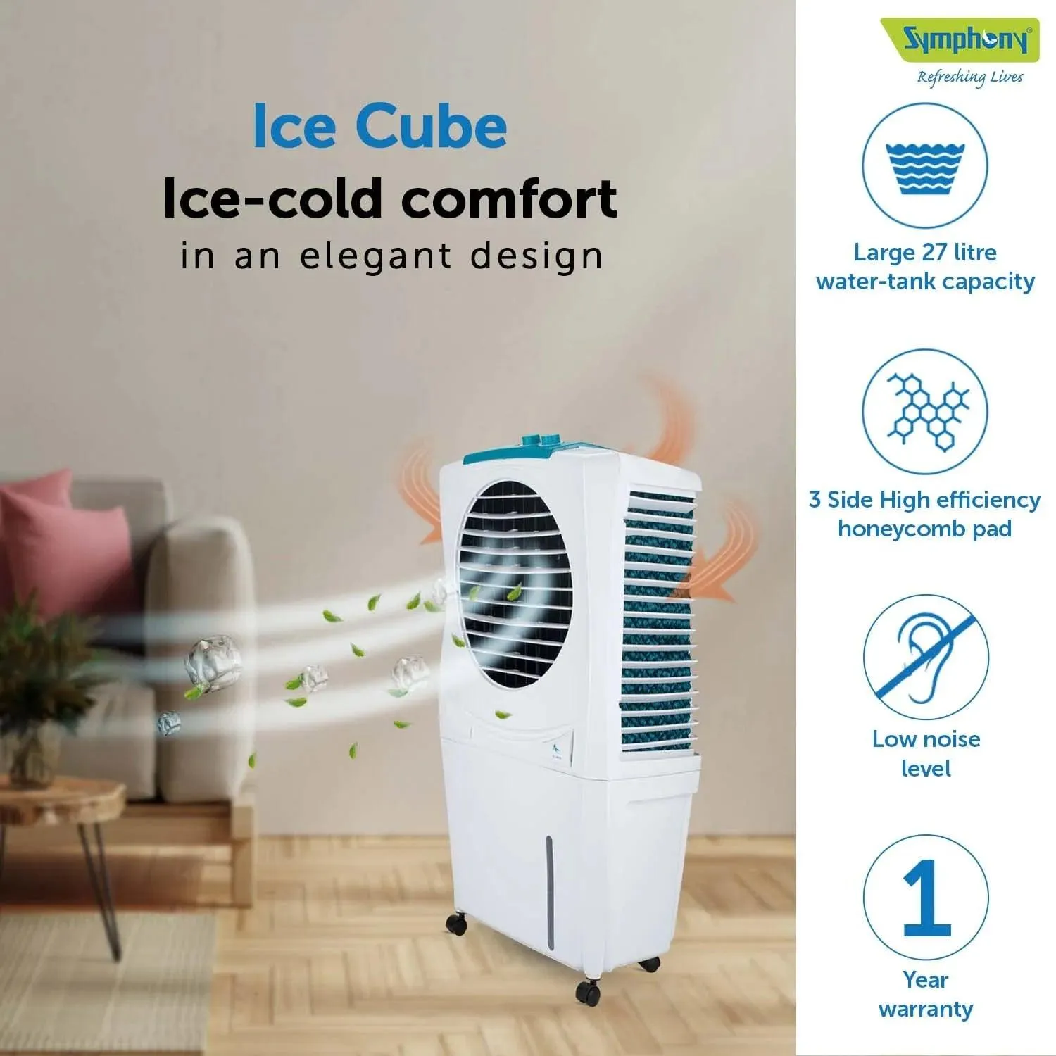 Ice Cube 27 Personal Room Air Cooler with Powerful Fan