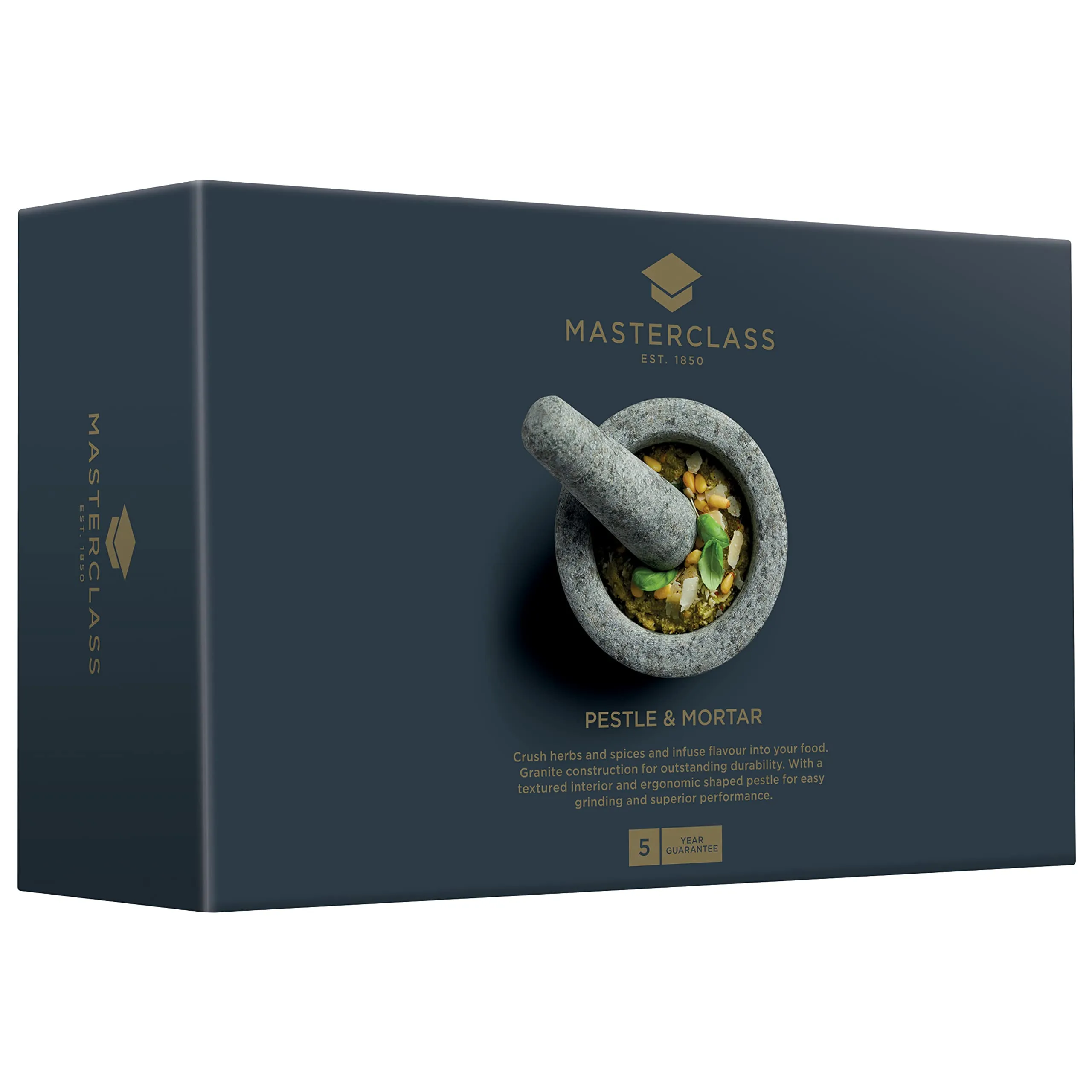 KITCHENCRAFT MasterClass Granite Mortar and Pestle, Gift Boxed Grey 12x6.5cm, One Size MCGMP