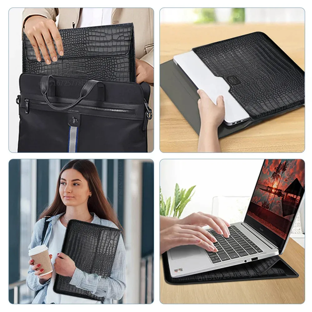 Laptop Bag for Macbook Air Pro 13 Case M1 M2 Notebook Stand Cover 11 14 15 15.6 inch PU Leather Sleeve Pouch Computer Tablet Bag