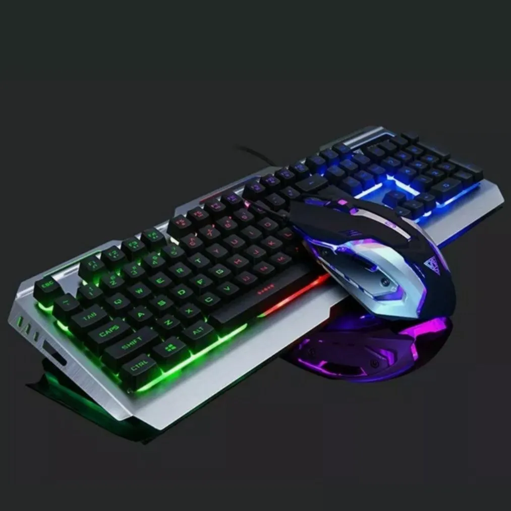 Ninja Dragon Metallic Silver Mechanical Gaming Keyboard and Mouse Set