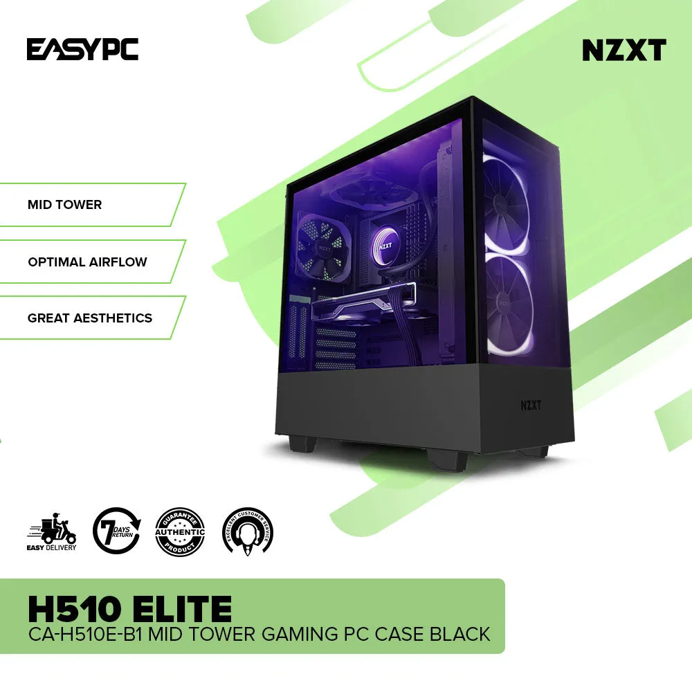 NZXT H510 Elite CA-H510E-W1/B1 Mid Tower White and Black Great Aesthetics Gaming PC Case