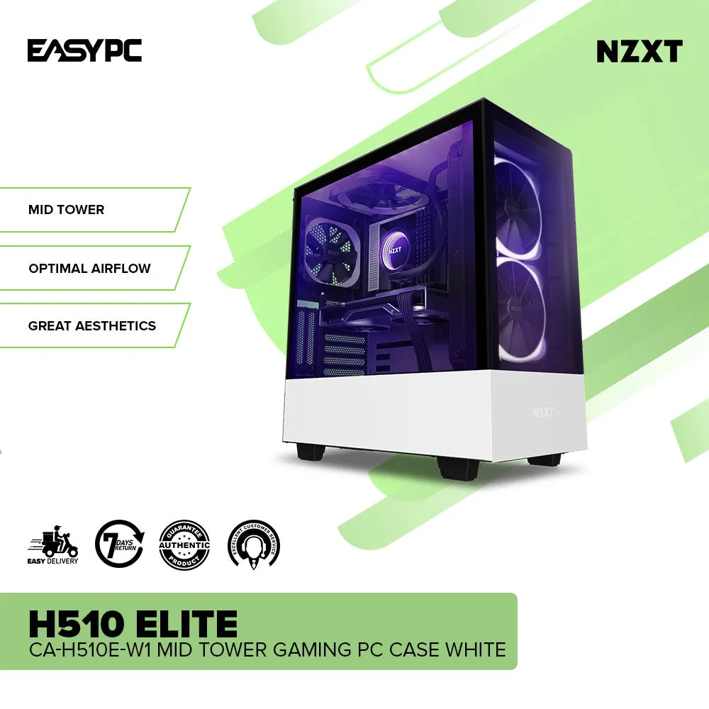 NZXT H510 Elite CA-H510E-W1/B1 Mid Tower White and Black Great Aesthetics Gaming PC Case