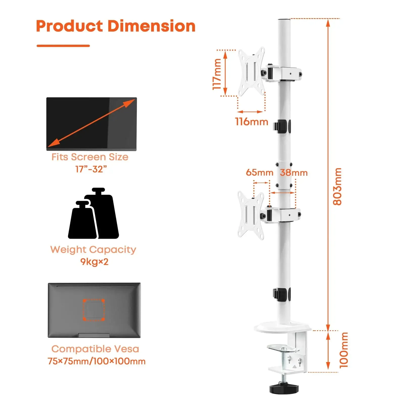 PUTORSEN Double Monitor Arm for Two Screens Up to 32 Inch