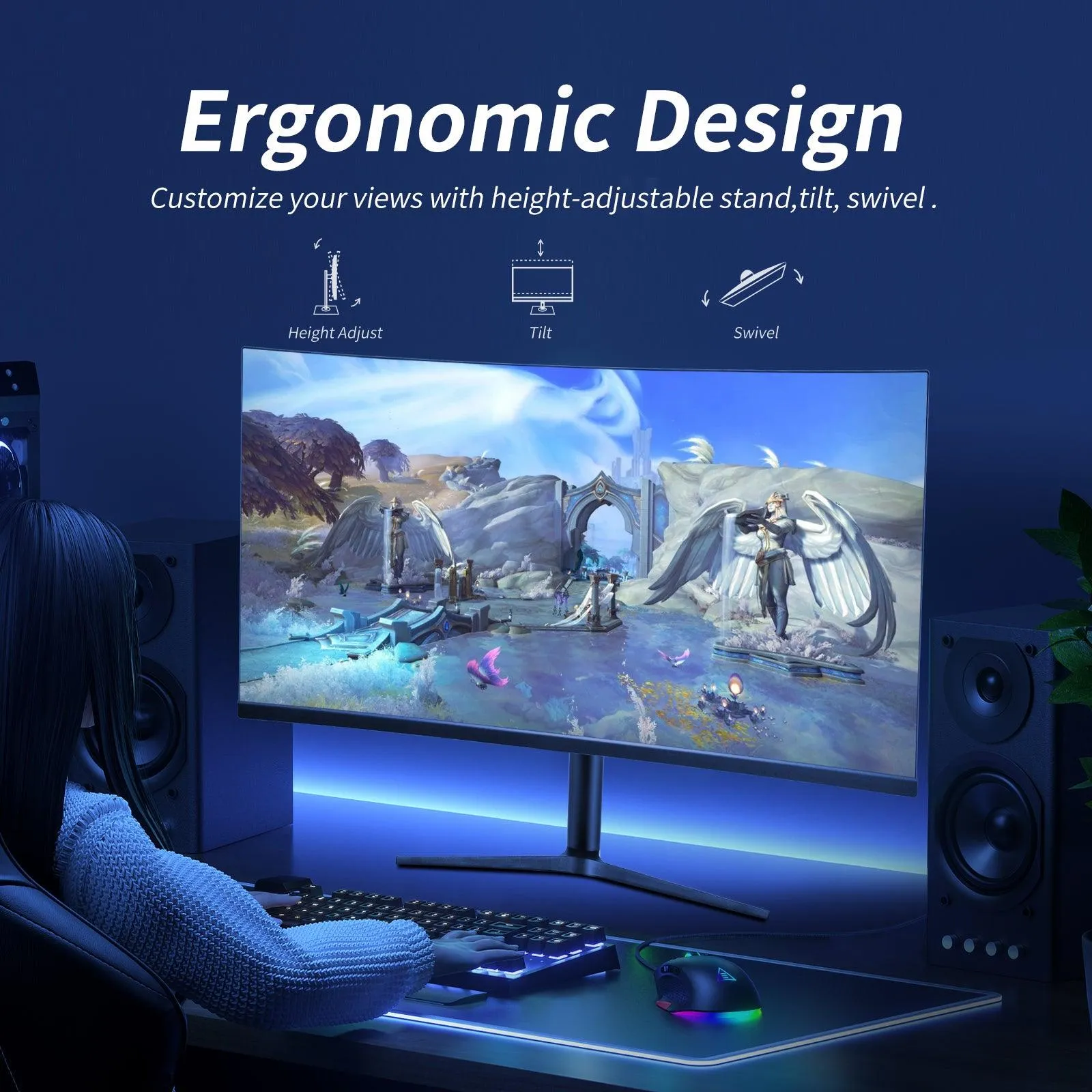 Rehisk RE-344KV2 - 34-Inch Curved Computer Monitor - Immersive Viewing Experience